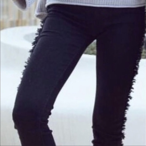 ELAN Fringe Denim Jeans INTERNATIONAL FRAY SIDE Black Skinny - Picture 4 of 13